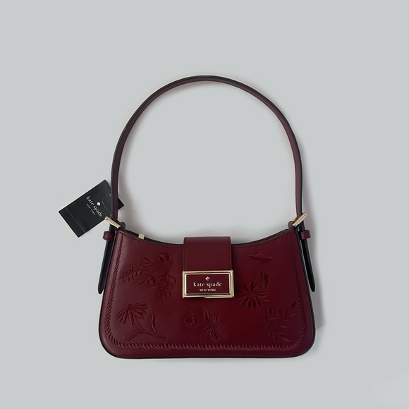 NEW ♠️ Kate Spade Reegan Botanical Embroidered Saffiano Shoulder Bag, Blackberry - Picture 8 of 9